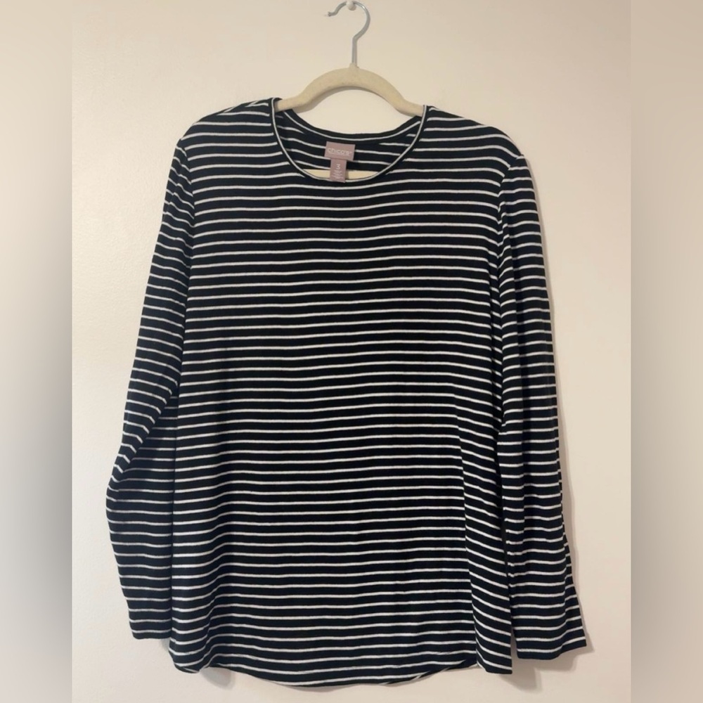 Chicos Womens Size 3 (XL) 100% Cotton Striped Long Sleeve Tunic Shirt Top